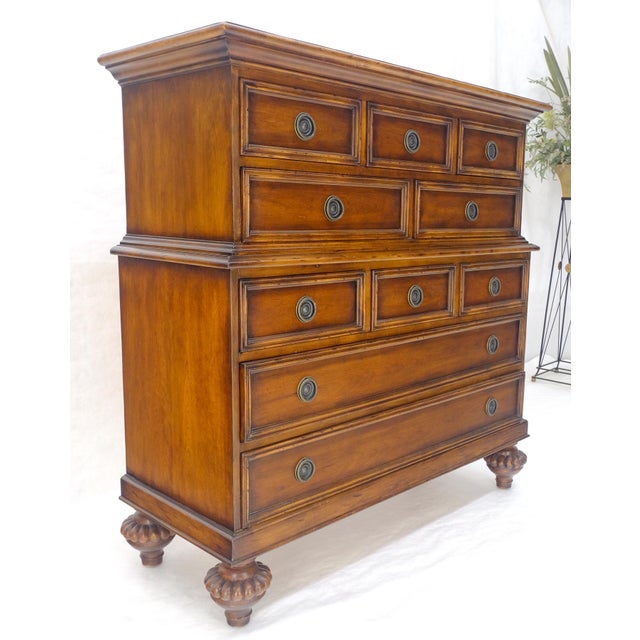 Brown Baker 10 Drawer High Boy Chest Dresser Paper Lined Drawers MINT! For Sale - Image 8 of 18