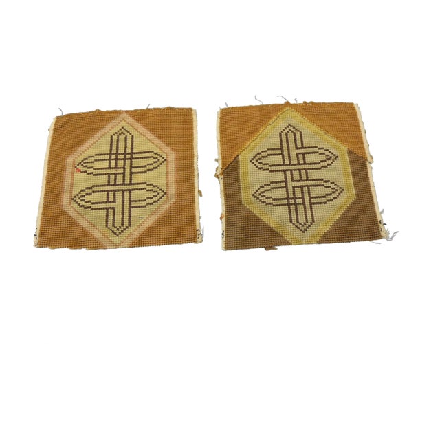 Antique Brown and Gold Celtic Style Tapestry Squares - Set of 2 For Sale
