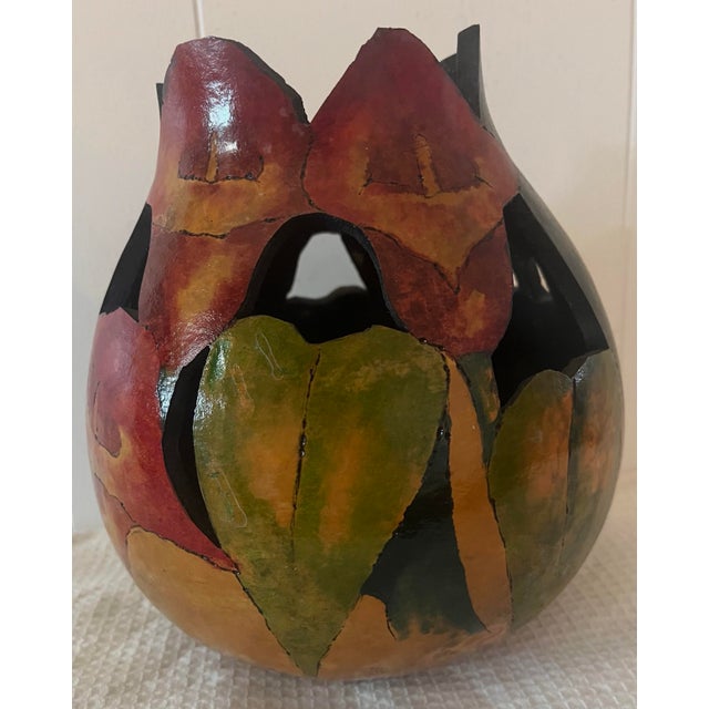 2010s 2010s “Gorgeous “ Artist-Made Hand-Carved & Hand-Painted Calla Lilies Gourd Vessel For Sale - Image 5 of 11