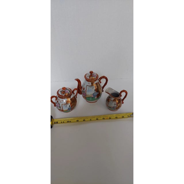 Ceramic Vintage Asian Tea Pot, Covered Sugar Bowl, and Creamer Set- 3 Pieces For Sale - Image 7 of 12