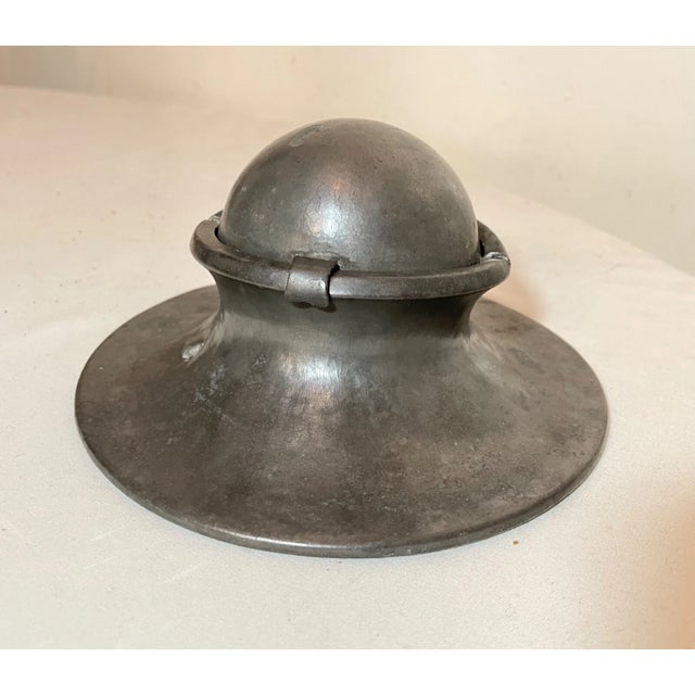 18th Century Rare Antique 18th Century 1700s Handmade French Pewter Desk Inkwell Jar Gimbal For Sale - Image 5 of 13