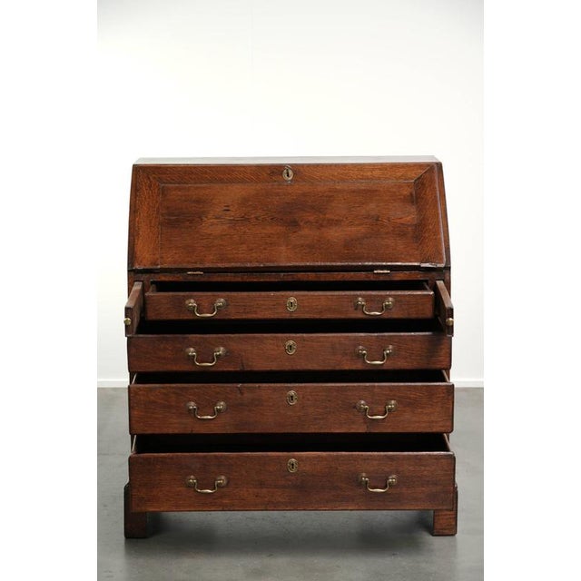 Antique English Oak Secretaire with Leather Top, 1700s For Sale - Image 3 of 16