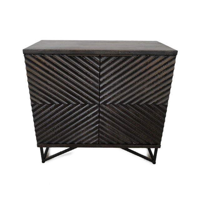 Wood Ebony Geometric Wood Cabinet For Sale - Image 7 of 13