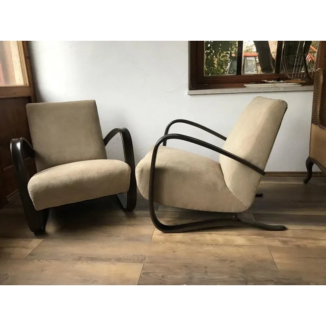 Brown Set of H 269 Lounge Chairs by Jindrich Halabala, 1930s For Sale - Image 8 of 9