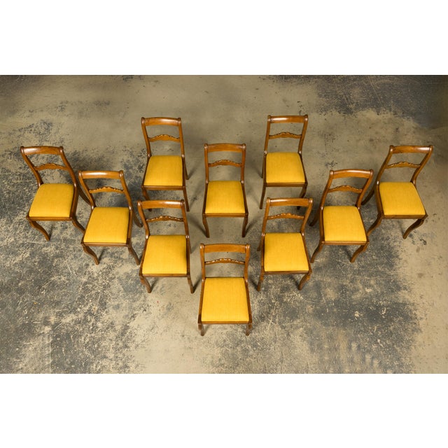 Set of 10 Mid-19th C. French Louis Philippe Walnut Dining Chairs in Yellow Linen For Sale - Image 4 of 18