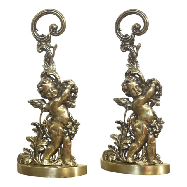 Brass Putti Door Stops, 1890s, Set of 2 For Sale