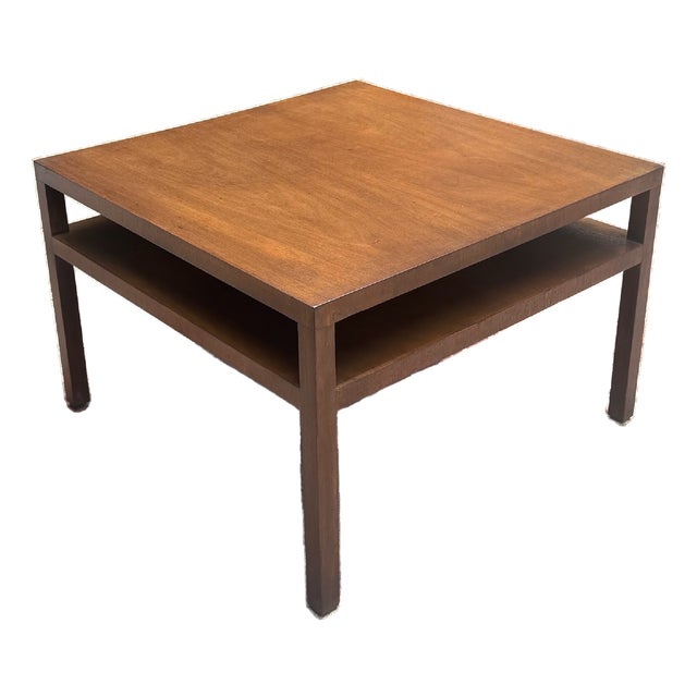 Mid-Century John Widdicomb Walnut Square Cocktail Table With Open Shelf For Sale