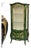 1990s Emerald Green Curio Cabinet With Gold Leaf Accents, Glass Display Shelves & Bombe Base For Sale