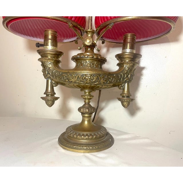 Antique Ornate Solid Bronze Glass Double Harvard Electric Student Desk Lamp For Sale In New York - Image 6 of 12