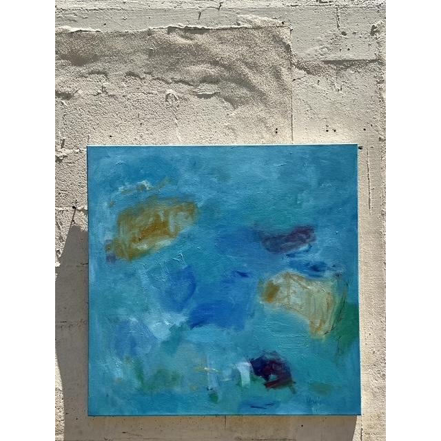 Vintage Boho Original Abstract Oil Painting on Canvas For Sale - Image 4 of 7