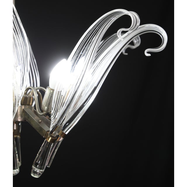 1980s Extraordinary Large Transparent Murano Glass Leaves Chandelier by Franco Luce For Sale - Image 4 of 18