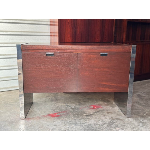 Vintage 1970s Mid Century Modern Dunbar Rosewood & Chrome 2-Drawer Cabinet For Sale - Image 11 of 11