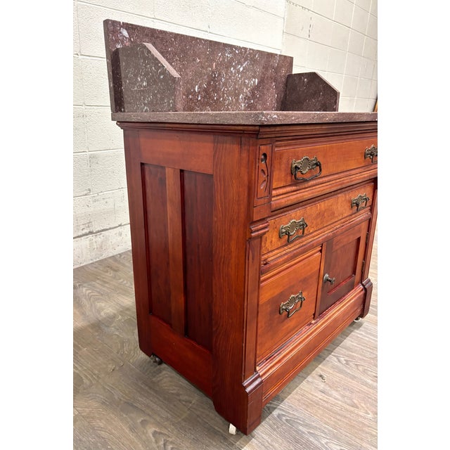 Antique Victorian Eastlake Marble Top Walnut Chest Nightstand Washstand Commode For Sale In Kansas City - Image 6 of 8