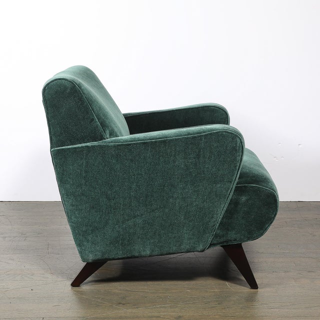 Pair of Mid-Century Curvilinear Green Mohair Lounge Chairs W/ Ebonized Supports For Sale - Image 9 of 15
