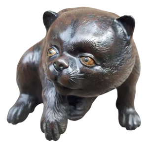 Munechika, Japanese Meiji Okimono Sculpture of a Puppy, 1890s, Bronze