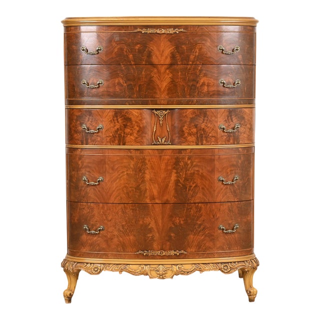 Romweber Style French Provincial Louis XV Flame Mahogany and Parcel Painted Dresser, Circa 1920s For Sale
