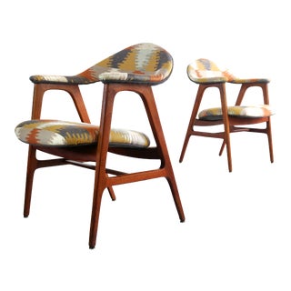 Danish Modern Side Chairs in Southwestern Print, Denmark For Sale