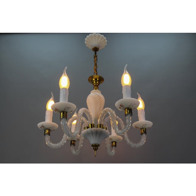 Italian Murano White Clear and Milk Glass Six-Arm Chandelier, 1950s For Sale - Image 14 of 18