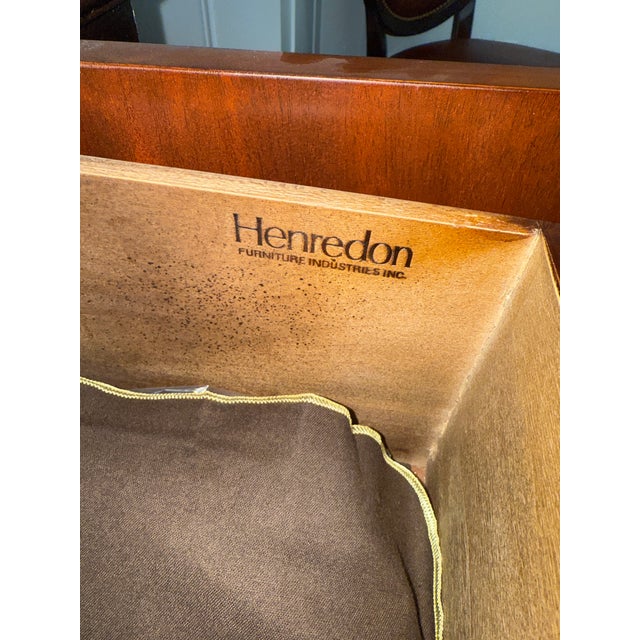 Brown Henredon Mahogany Inlaid Flame Regency Breakfront China Display Cabinet For Sale - Image 8 of 12