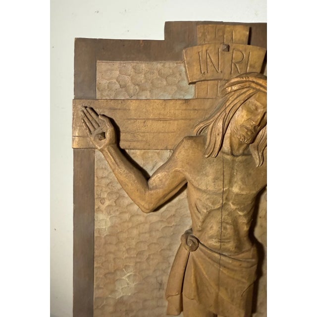 Share Vintage Hand Carved Religious Stations of the Cross Jesus Wall Sculpture Statue For Sale - Image 10 of 13