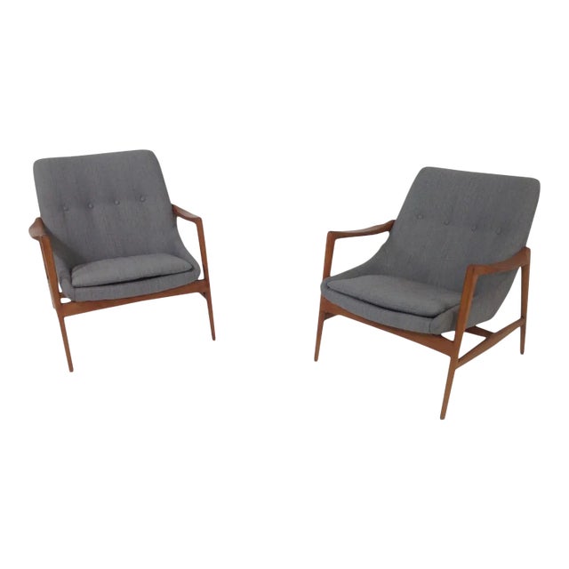 Gray Chenille Mid-Century Lounge Chairs - a Pair For Sale