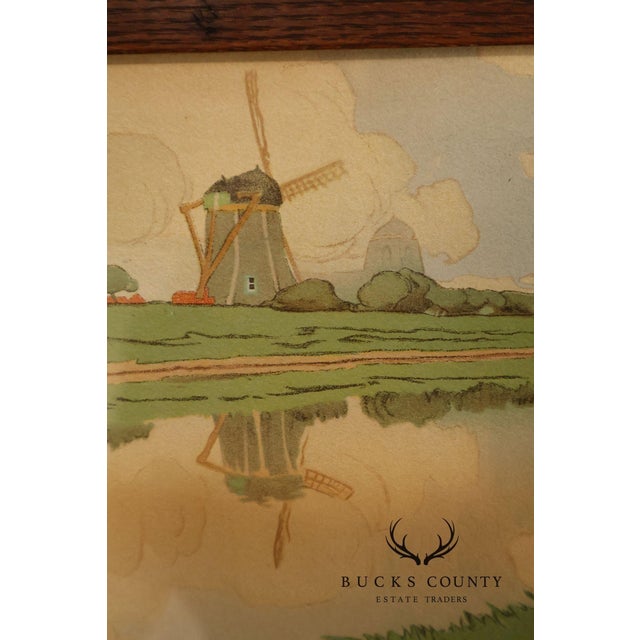 Brown Henri Cassiers Dutch Village Scene Print in Arts & Crafts Oak Frame For Sale - Image 8 of 17