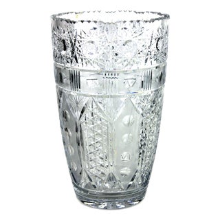 Bohemian Lead Crystal Vase with Hand-Cutting, 1950s For Sale