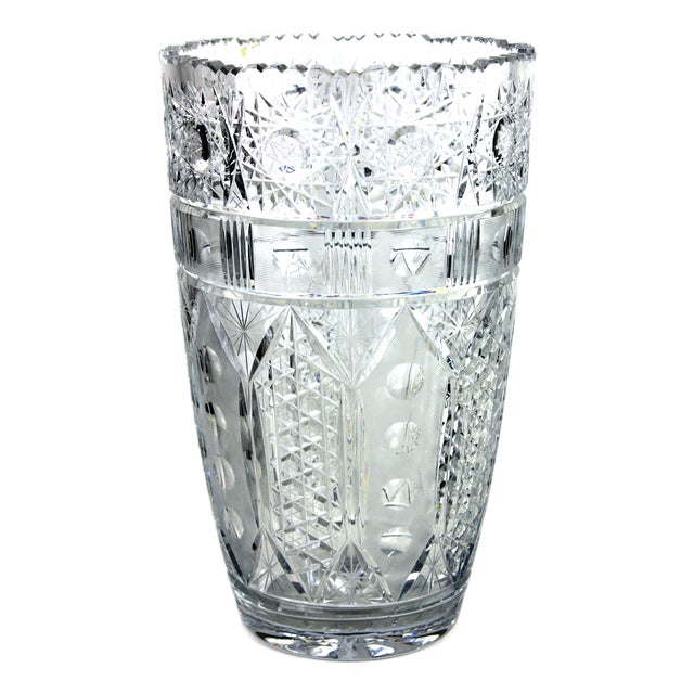 Bohemian Lead Crystal Vase with Hand-Cutting, 1950s For Sale