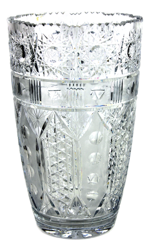 Bohemian Lead Crystal Vase with Hand-Cutting, 1950s