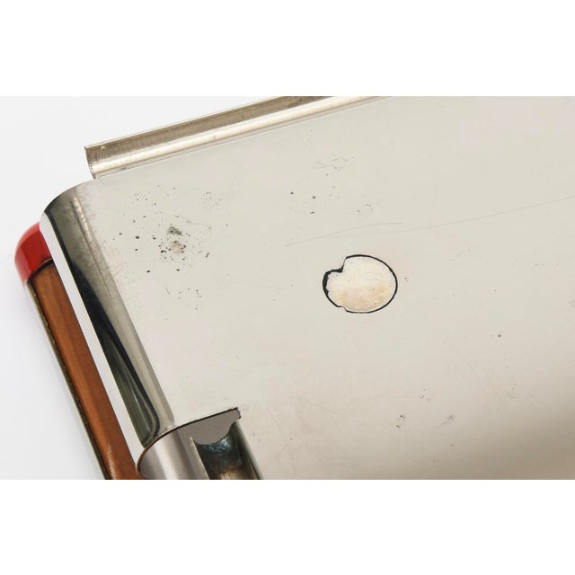 Vintage Italian Larry Laslo for Towle Futura Rectangular Silver Plate Tray With Wood and Red Resin For Sale - Image 9 of 10