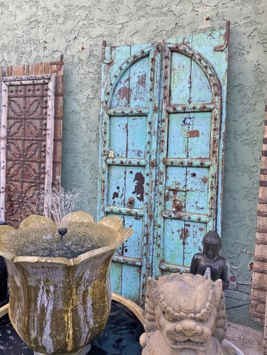 Antique Indian Turquoise Wood Doors Sculptural Wall Objects