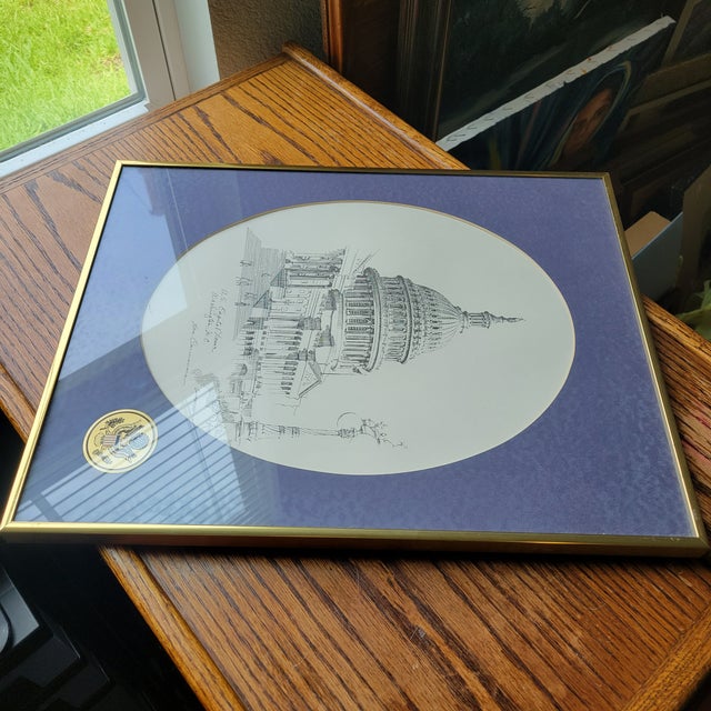 Vintage Don Cannavaro Framed and Signed Lithograph ' Us Capitol Dome Washington TexasThriftJunkie (560) For Sale - Image 11 of 17