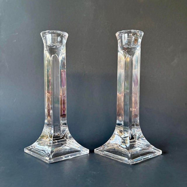 1980s Vintage Austrian Toscany Lead Crystal Geometric Candlesticks – Pair For Sale - Image 5 of 12