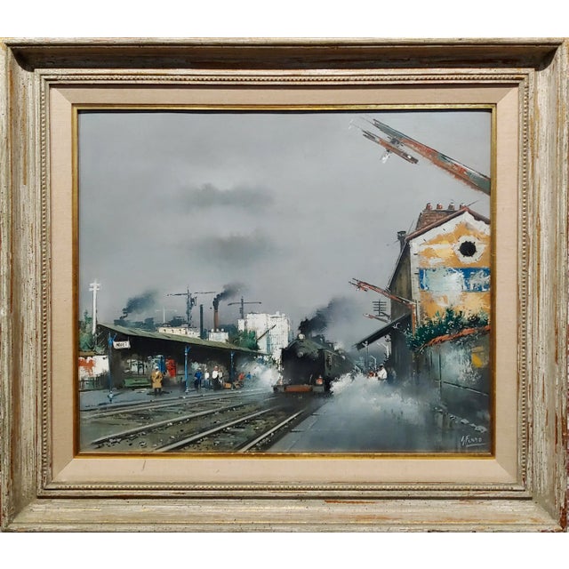 Gabriel Marc Ferro -Hazy Shade of Winter at a French Railroad Station-Oil Painting For Sale - Image 11 of 11