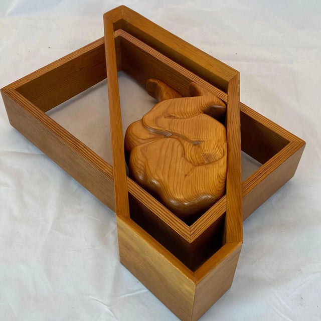 Mid-Century Figural Carved Wood Geometric Sculpture Confined Man in Box For Sale - Image 9 of 13