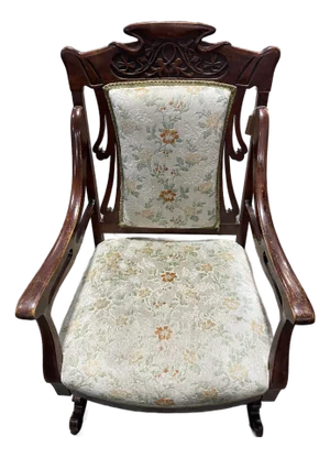 Late 19th Century Mahogany Art Nouveau Rocking Chair With Floral Upholstery