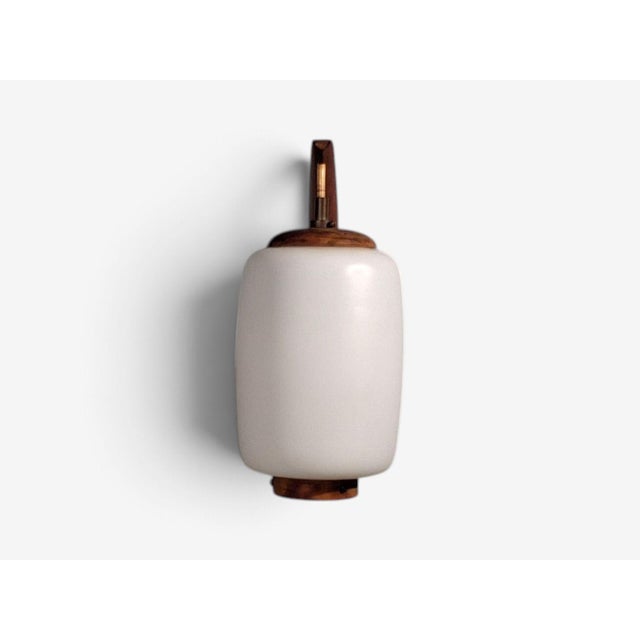 1960s Danish Modern, Wall Sconce, Teak, Opal Glass For Sale - Image 9 of 10