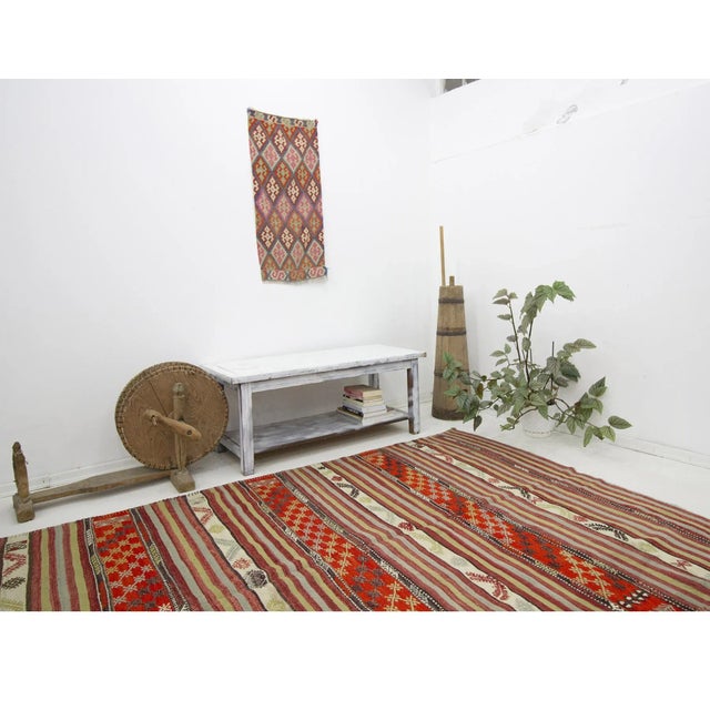 Vintage Embroidered Turkish Kilim Rug For Sale In Los Angeles - Image 6 of 7