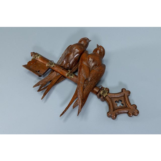 Antique Black Forest Carved Wood Wall Key Holder with Swallow Birds, ca. 1910s For Sale - Image 13 of 18