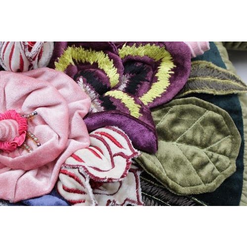 Green Pair Mackenzie Childs Round Whimsical Pillows For Sale - Image 8 of 10