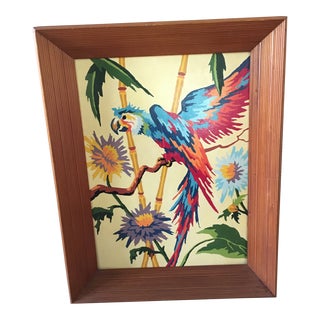 Mid 20th Century Tropical Bird Acrylic Painting, Framed For Sale