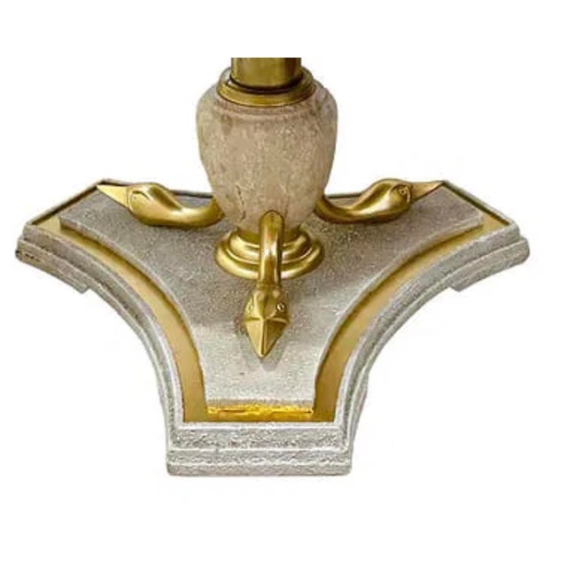 Italian Neoclassical Hollywood Regency Marble Table Brass Swan Base.