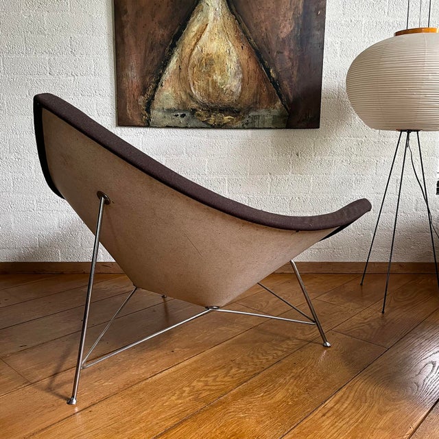 Brown Early Metal Shell Coconut Chair in Brown Upholstery by George Nelson, 1955 For Sale - Image 8 of 17