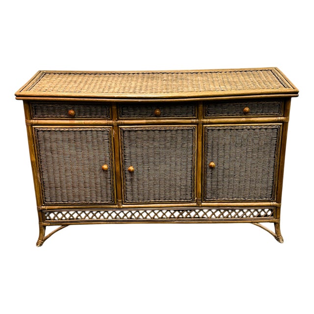 Vintage Italian Rattan and Bamboo Sideboard, Italy, 1970s For Sale
