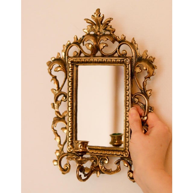 Made and Sourced from Sweden Classic candle wall sconces with mirrors, heavy brass design with beautiful detail. In good...