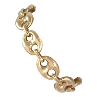 Large Puff 14k Yellow Gold Mariner Link Bracelet For Sale