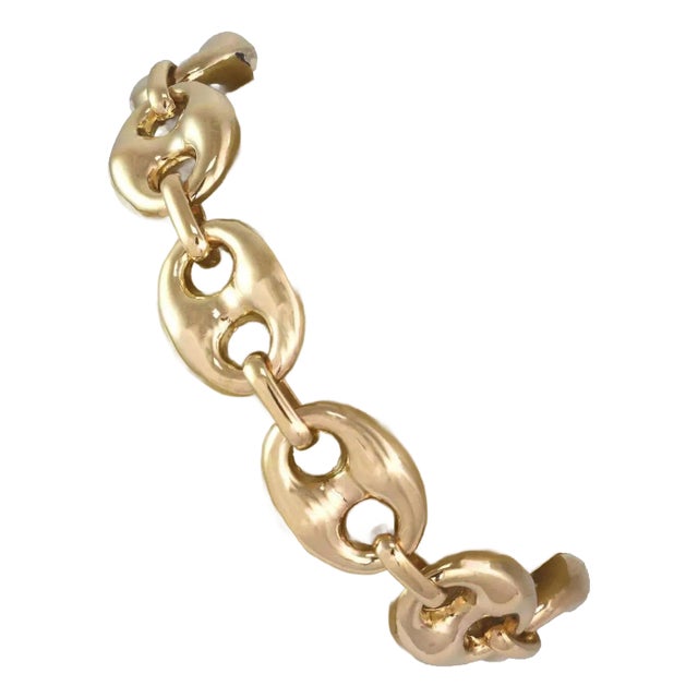 Large Puff 14k Yellow Gold Mariner Link Bracelet For Sale