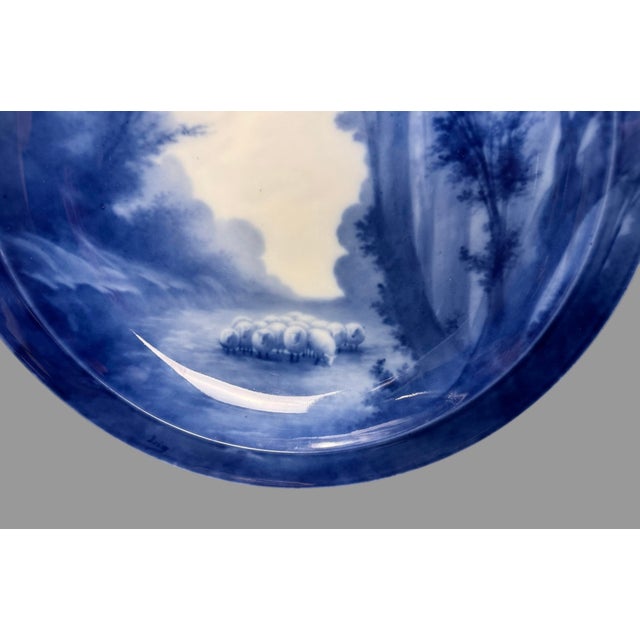 Early 20th Century Antique French Hand Painted Porcelain Scenic 15.75" Landscape Charger With Sheep For Sale - Image 5 of 7