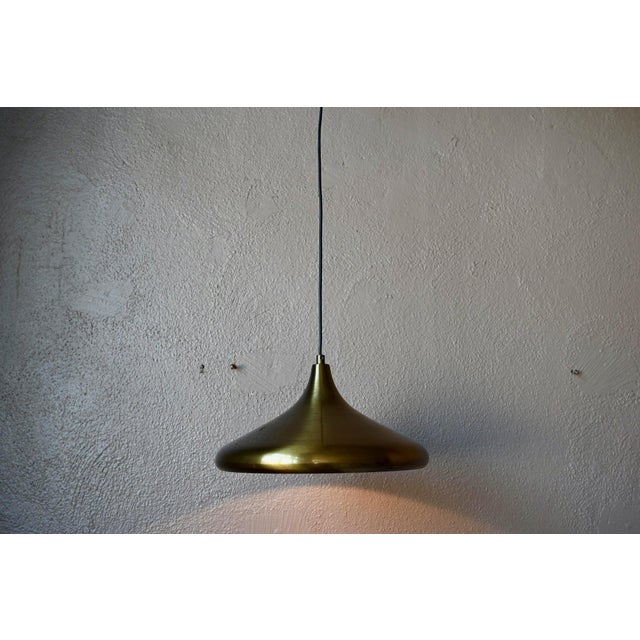 Metal Space Age Pendant Light in Brushed Brass with Copper Interior, 1970s For Sale - Image 7 of 15