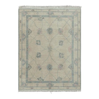Rug & Kilim’s Oushak Style Rug in Cream With Slate Blue Floral Patterns For Sale